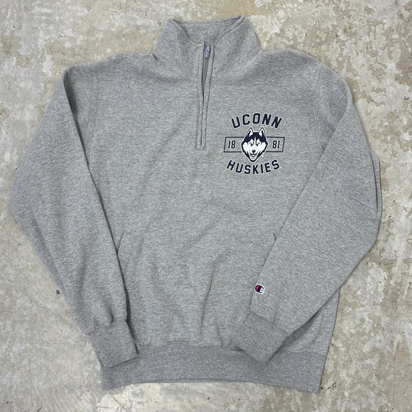Champion Other - UConn Huskies Pullover Mens Medium Gray 1/4 Zip Long Sleeve Sweater Sweatshirt